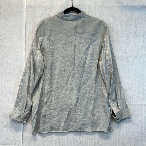 CHICO'S Shirt Women’s Size 3 Silver Shimmer Long Sleeve Button Down Blouse Top X - Picture 8 of 11